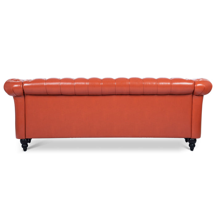 84.65" Rolled Arm Chesterfield 3 Seater Sofa - Orange