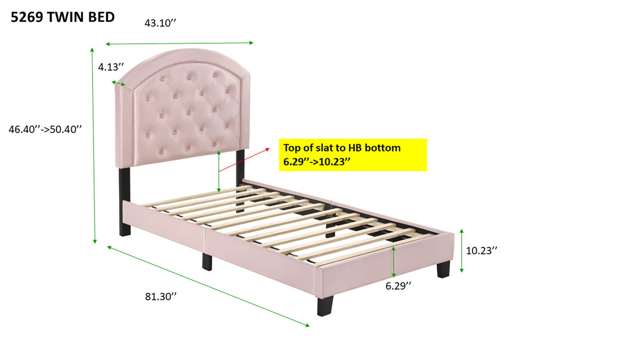 1 Piece Upholstered Platform Bed With Adjustable Headboard Twin Size Bed Gold Fabric