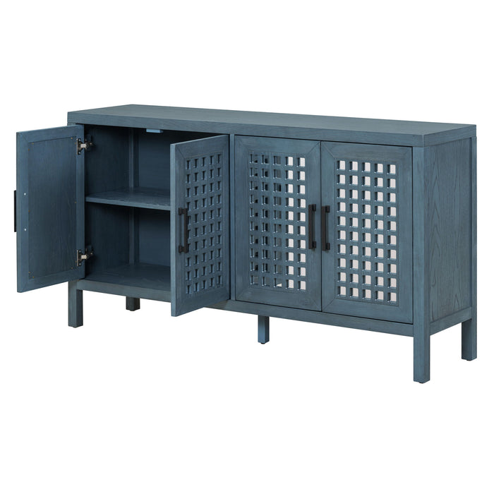 Txrem Retro Mirrored Sideboard With Closed Grain Pattern For Dining Room, Living Room And Kitchen (Antique Blue)