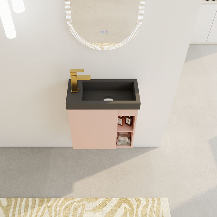 Floating Wall-Mounted Bathroom Vanity With Resin Sink & Soft-Close Cabinet Door - Pink / Black