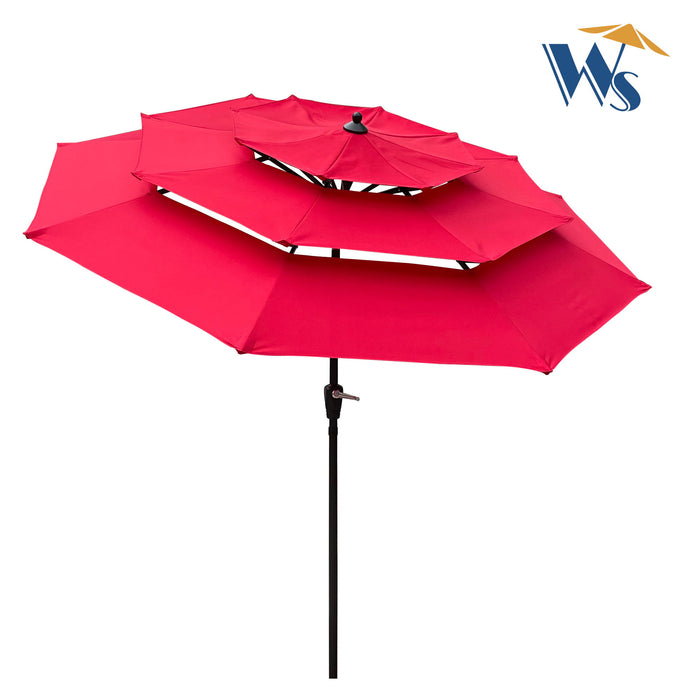 9 Ft 3-Tiers Outdoor Patio Umbrella With Crank And Tilt And Wind Vents For Garden Deck Backyard Pool Shade Outside Deck Swimming Pool - Red