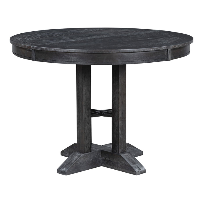 Trexm Farmhouse Dining Table Extendable Round Table For Kitchen, Dining Room (Black)