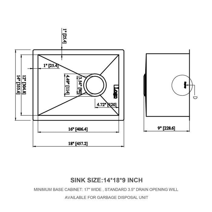 14" Undermount Sink - 14x18x9" Undermount Stainless Steel Kitchen Sink 18 Gauge 9" Deep Single Bowl Kitchen Sink Basin