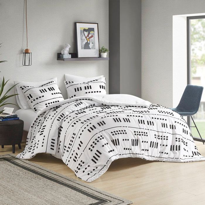 Clip Jacquard Comforter Set - White / Black