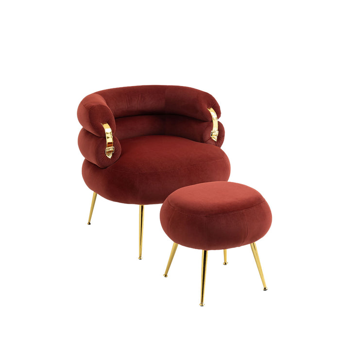 Coolmore Velvet Accent Chair Modern Upholstered Armchair Tufted Chair With Metal Frame - Wine Red
