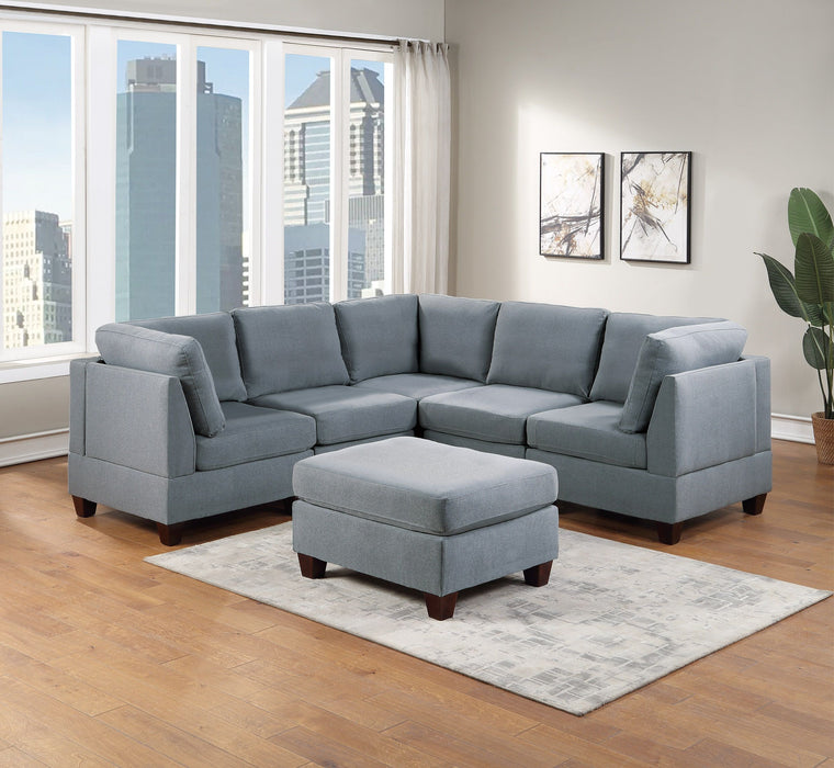 Modular Sectional 6 Piece Set Living Room Furniture Corner Sectional Couch Gray Linen Like Fabric 3 Corner Wedge 2 Armless Chairs And 1 Ottoman - Gray