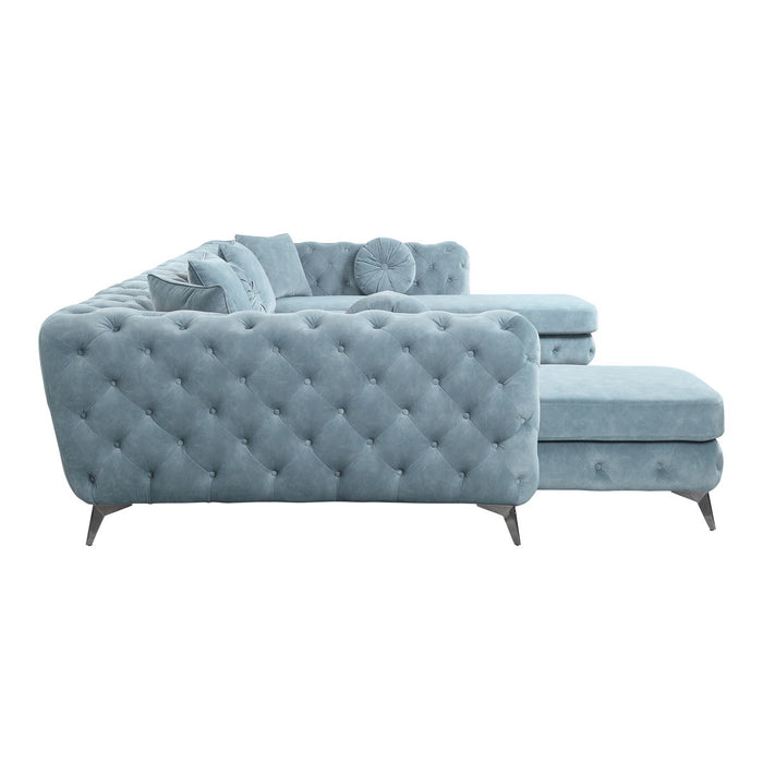 Acme Zerah Sectional Sofa With 7 Pillows Deep Green Fabric