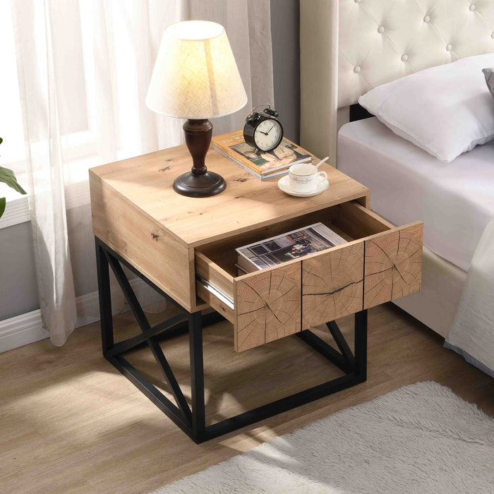 21.65'' Luxury Night Stand With Drawer, Metal And Wood End Table, Industrial Bedside Table For Living Room, Bedroom&Office