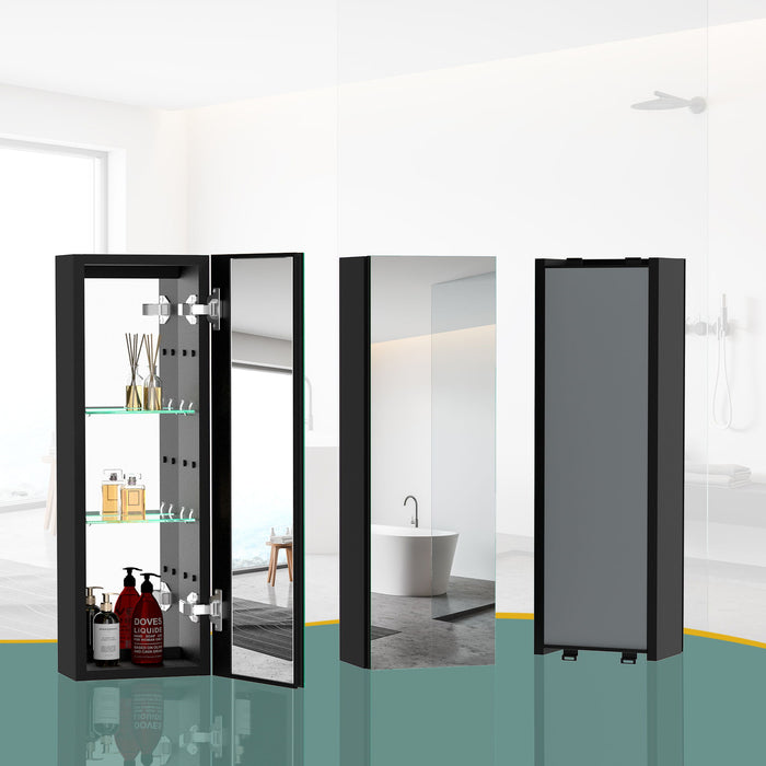 30X10" Medicine Cabinets Bathroom Medicine Cabinet Adjustable Glass Shelves - Black