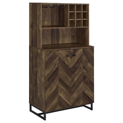 Mendoza - 2-Door Wine Cabinet - Rustic Oak Herringbone And Gunmetal Unique Piece Furniture