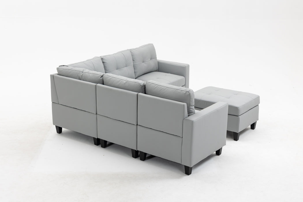 Modular Sectional Sofa Assemble Modular Sectional Sofas Bundle Set Cushions, Easy To Assemble Left & Right Arm Chair, Corner Chair, Ottomans Table - Gray