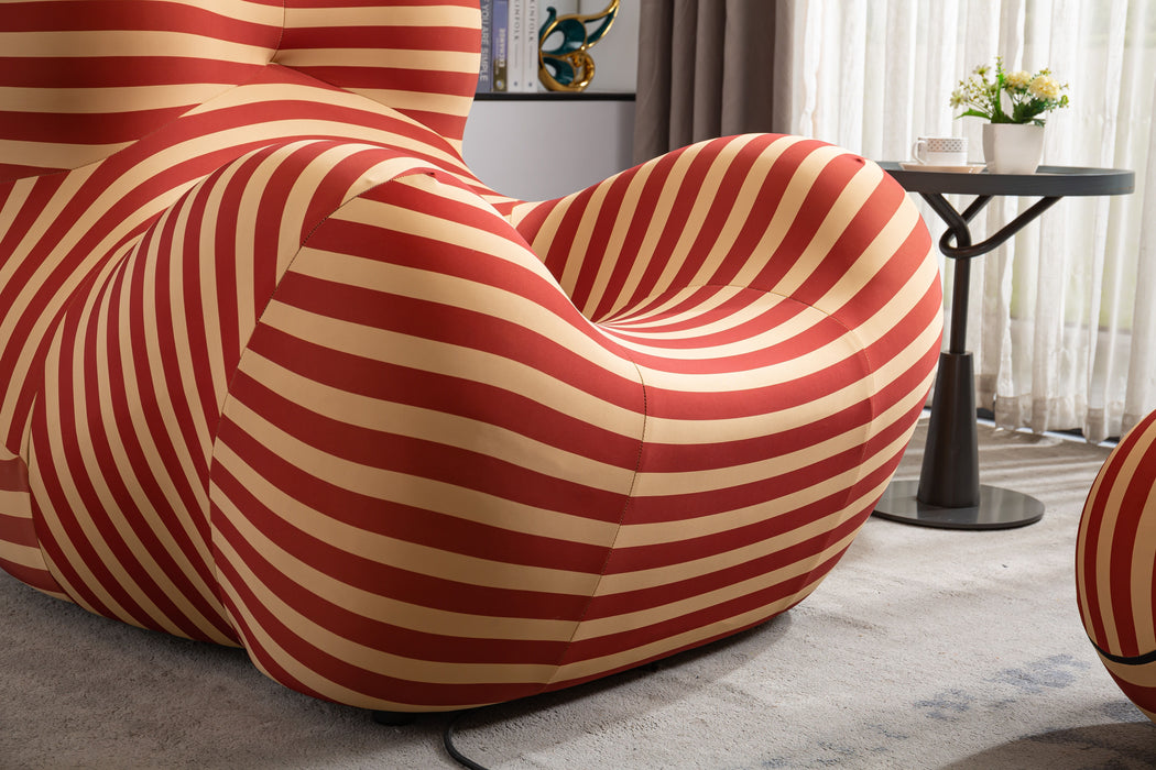 Barrel Chair With Ottoman, Mordern Comfy Stripe Chair For Living Room (3 Colors, 2 Size), Red & Yellow Stripe And Large Size