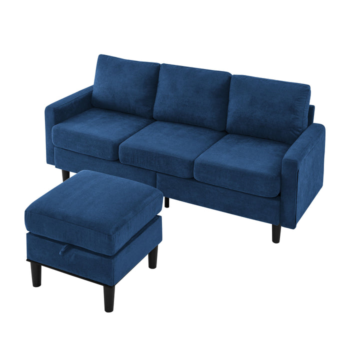 Upholstered Sectional Sofa Couch, L Shaped Couch With Storage Reversible Ottoman Bench 3 Seater For Living Room, Apartment, Compact Spaces, Fabric Navy Blue