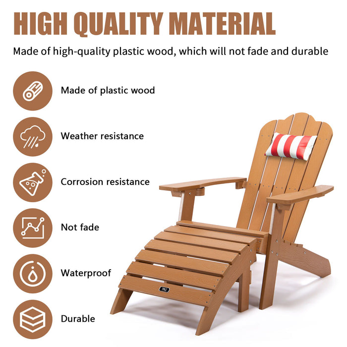 Tale Adirondack Ottoman Footstool All Weather And Fade Resistant Plastic Wood For Lawn Outdoor Patio Deck Garden Porch Lawn Furniture Brown
