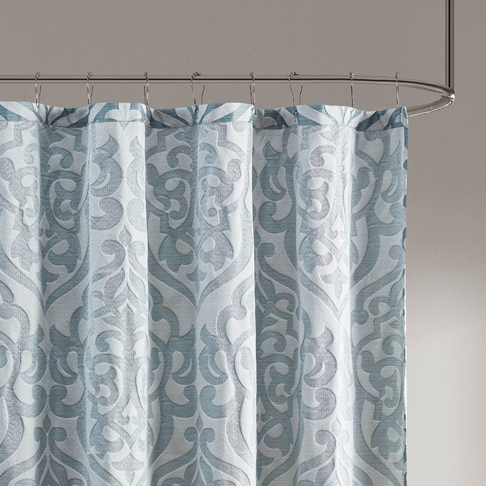 Jacquard Shower Curtain - Aqua / Silver