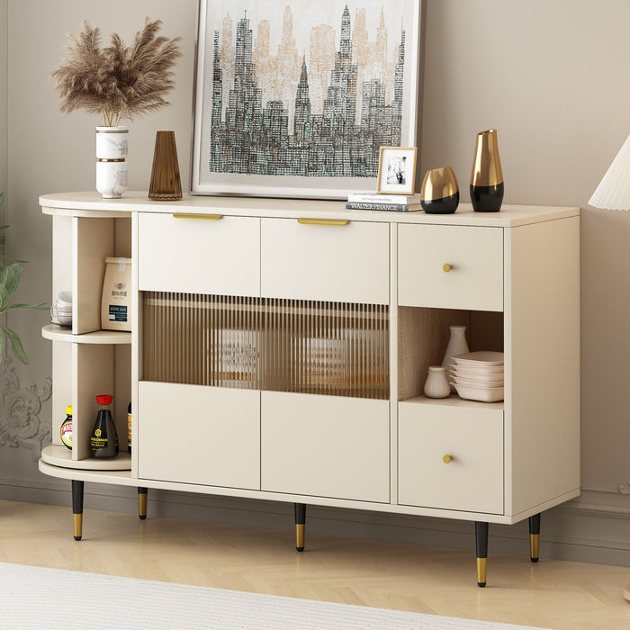 U_Style Rotating Storage Cabinet With 2 Doors And 2 Drawers, Suitable For Living Room, Study, And Balcony - Beige
