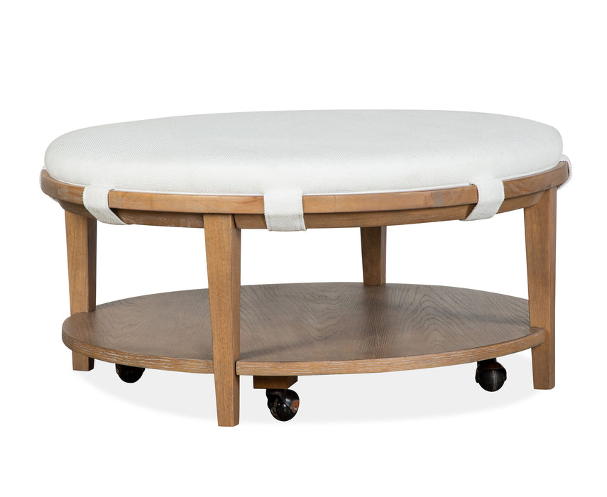 Lindon - Round Cocktail Table With Upholstered Top & Casters