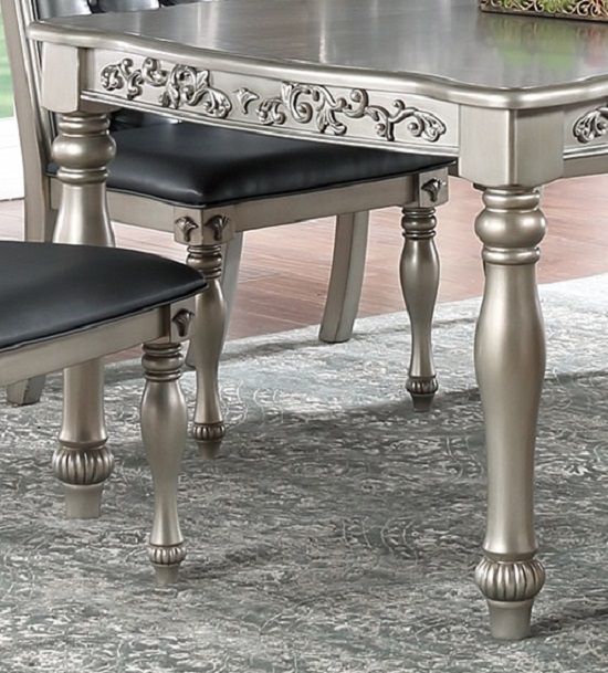 Formal 1 Piece Dining Table Only Silver / Grey Finish Antique Design Rubberwood Dining Room Furniture