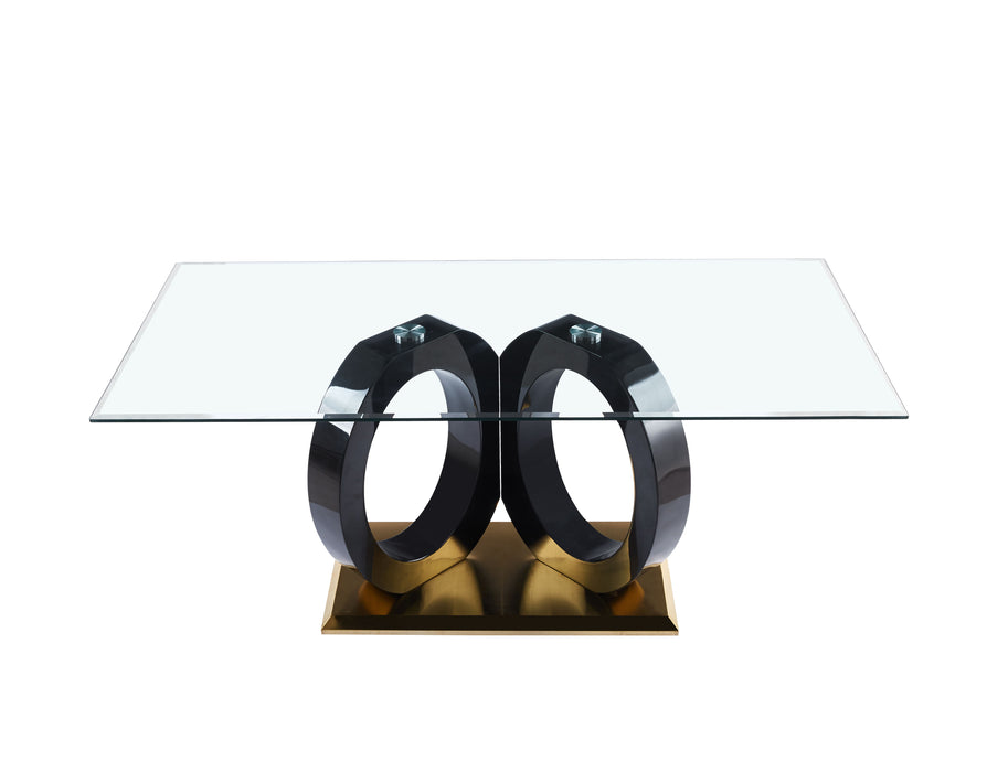 Modern Design Tempered Glass Dining Table With Black MDF Middle Support And Stainless Steel Base