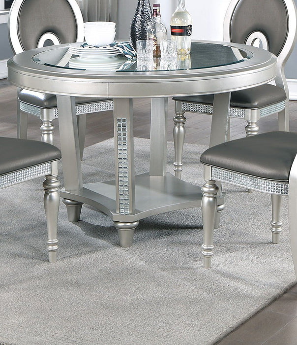 Formal Traditional Dining Table Round Table Silver Hue Glass Top 1 Piece Dining Table Dining Room Furniture