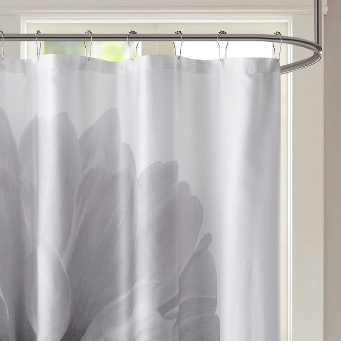 Printed Floral Cotton Shower Curtain - Grey