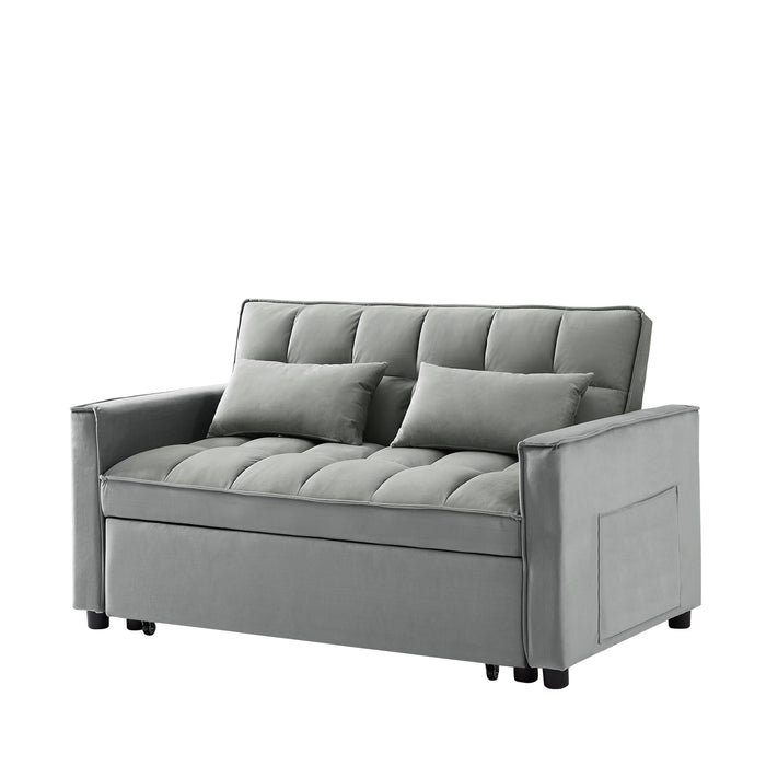 Modern Velvet Convertible Loveseat Sleeper Sofa Couch With Adjustable Backrest, 2 Seater Sofa With Pull - Out Bed With 2 Lumbar Pillows For Small Living Room & Apartment