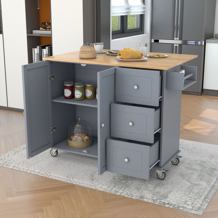 Rolling Mobile Kitchen Island With Solid Wood Top And Locking Wheels, 52. 7 Inch Width, Storage Cabinet And Drop Leaf Breakfast Bar, Spice Rack, Towel Rack & Drawer (Gray Blue)