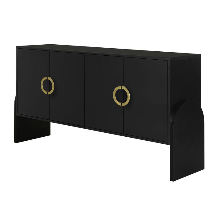 U_Style Four - Door Metal Handle Storage Cabinet, Suitable For Study, Living Room, Bedroom - Black