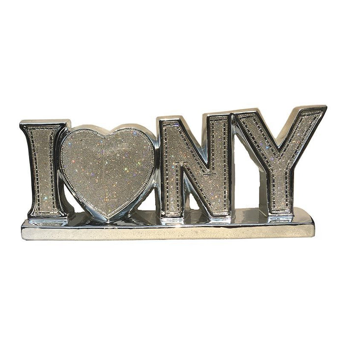 I Love New York Ceramic Chrome Plated Table Top In Diamond Incrustation (20 In X 4 In X 8 In) - Silver