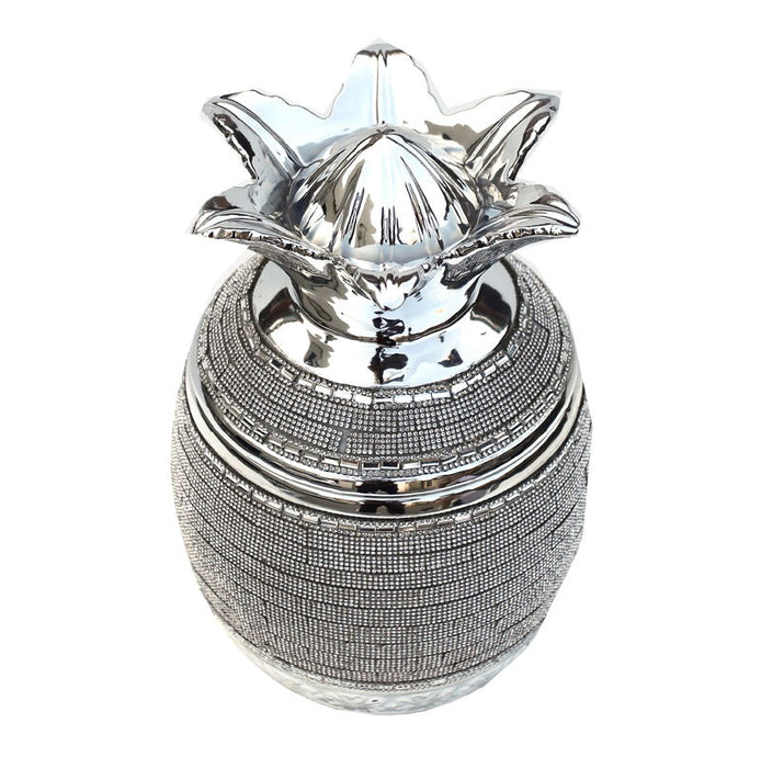 Ambrose Chrome Plated Crystal Embellished Lidded Ceramic Pineapple Bowl (7 In. X 7 In. X 10. 5 In.)