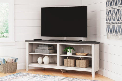 Dorrinson - Two-tone - Medium Corner TV Stand Unique Piece Furniture