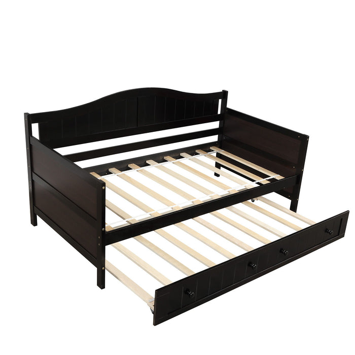 Twin Wooden Daybed With Trundle Bed, Sofa Bed For Bedroom Living Room - Espresso