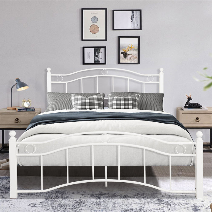Queen Size Metal Bed Frame With Headboard And Footboard White