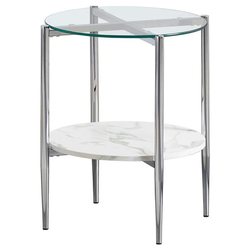Cadee - Round Glass Top End Table - Clear And Chrome Unique Piece Furniture