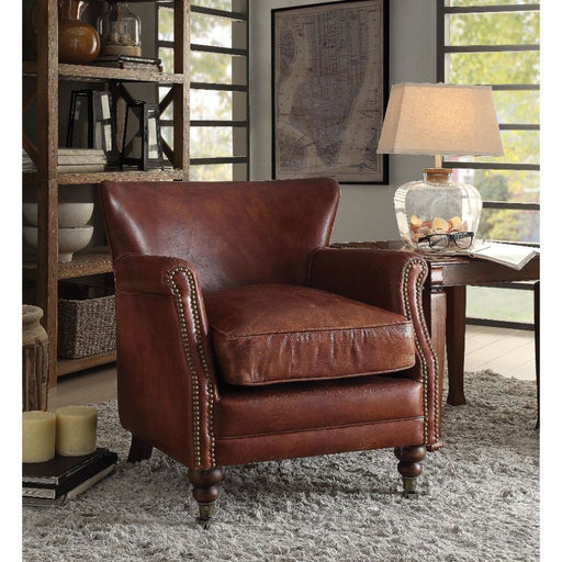 Leeds - Accent Chair - Vintage Dark Brown Top Grain Leather Unique Piece Furniture