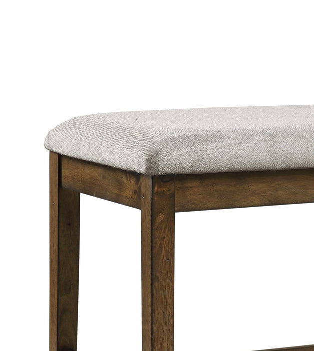 Wooden Frame Counter Height Bench Light Oak Finish Mindy Veneer Gray Textured Fabric Upholstery Dining Room Furniture
