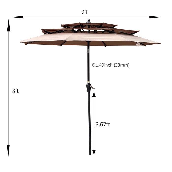 9Ft 3-Tiers Outdoor Patio Umbrella With Crank And Tilt And Wind Vents For Garden Deck Backyard Pool Shade Outside Deck Swimming Pool