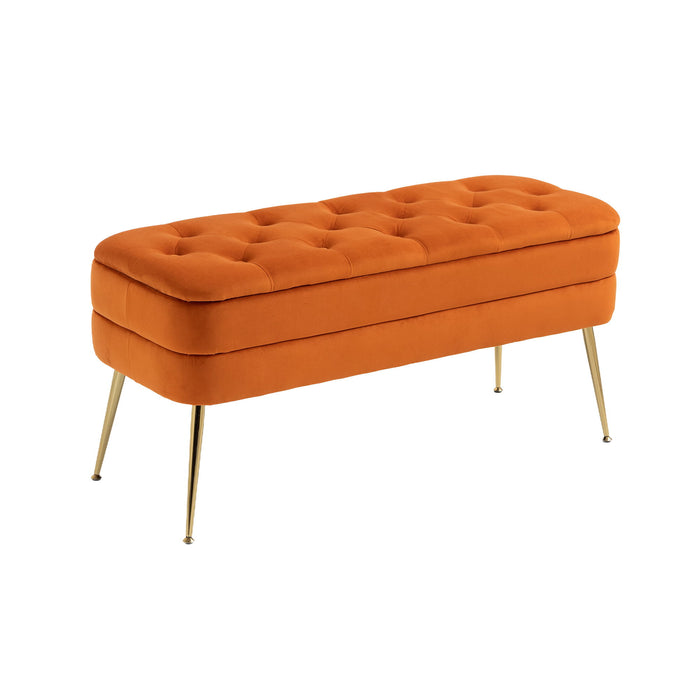 Coolmore Storage Ottoman, Bedroom End Bench, Upholstered Fabric Storage Ottoman With Safety Hinge, Entryway Padded Footstool, Ottoman Bench For Living Room & Bedroom - Orange