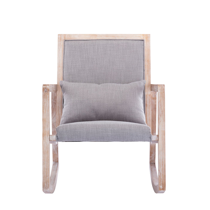 Solid Wood Linen Fabric Antique White Wash Painting Rocking Chair With Removable LumBar Pillow - Gray