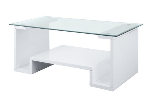 Nevaeh - Coffee Table - Clear Glass & White High Gloss Finish Unique Piece Furniture
