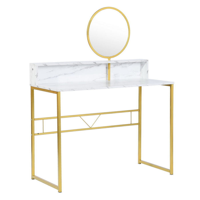 41.3" Small White Desk With A Open Storage Spaces, Modern Makeup Dressing Table With Metal Silver Legs For Bedroom, With A Mirror