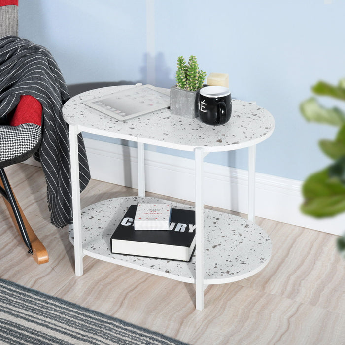 End Table 24" 2-Tiers Oval Nightstand, Modern Marble Small Table Coffee Tea Sofa Table For Living Room Indoor Balcony