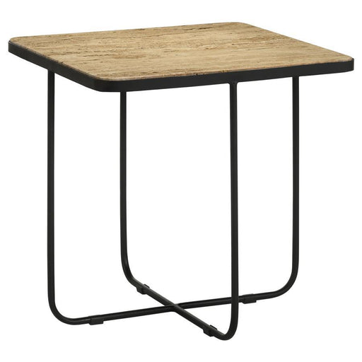 Elyna - Square Accent Table - Travertine And Black Unique Piece Furniture