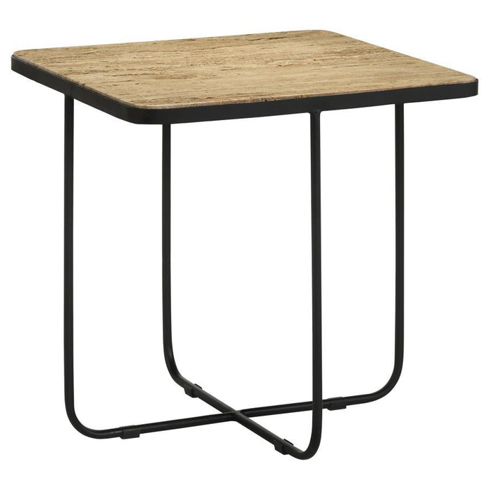 Elyna - Square Accent Table - Travertine And Black Unique Piece Furniture