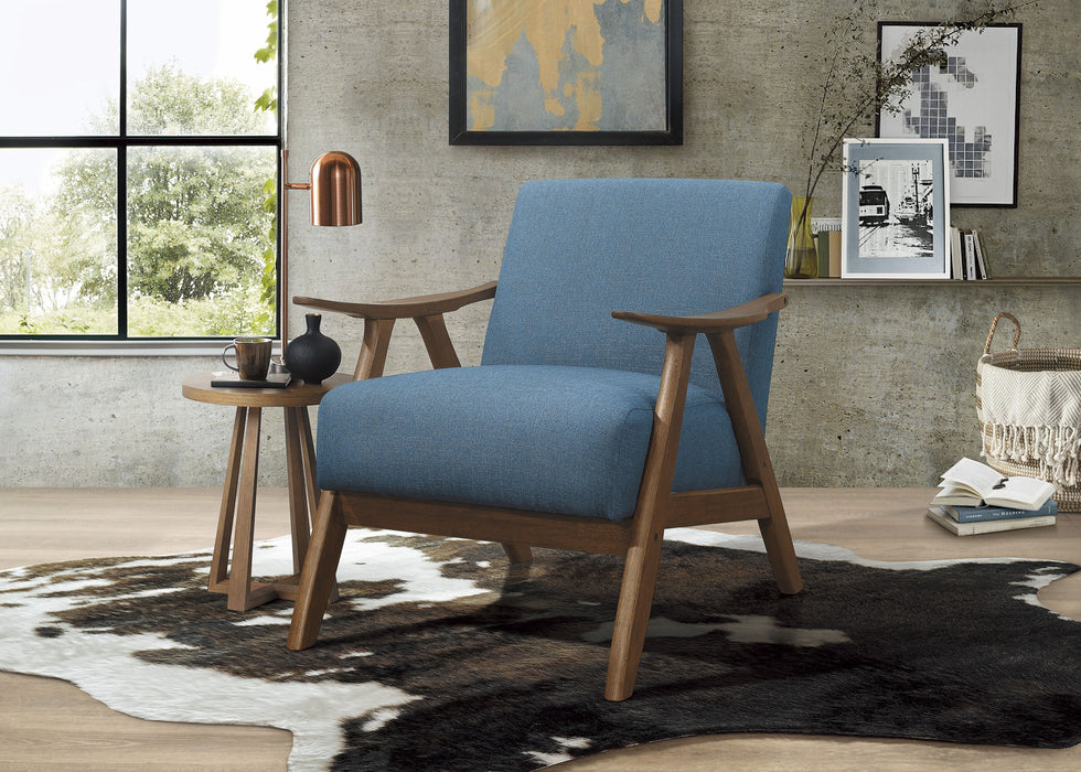 Modern Home Furniture Blue Fabric Upholstered 1 Piece Accent Chair Cushion Back And Seat Walnut Finish Solid Rubber Wood Furniture