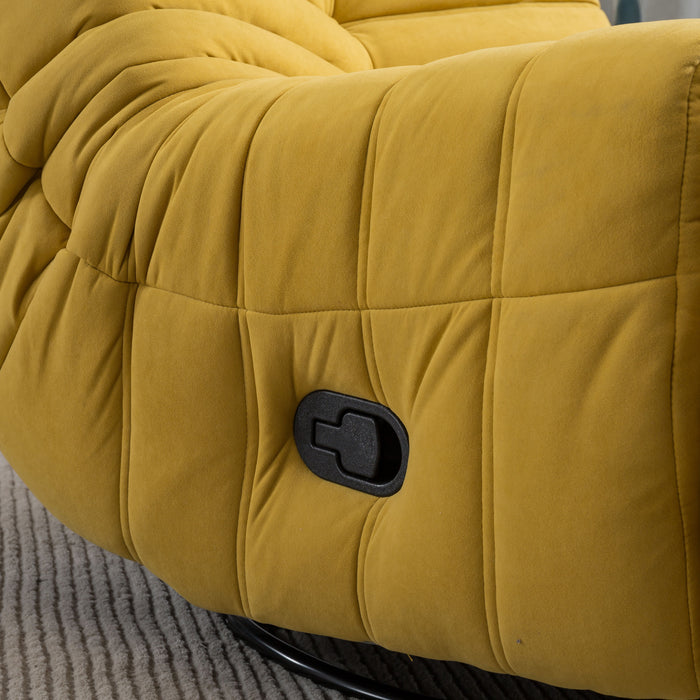 Swivel And Rocking Velvet Recliner, Reclining Chair With Adjustable Footrest And Side Pocket - Yellow