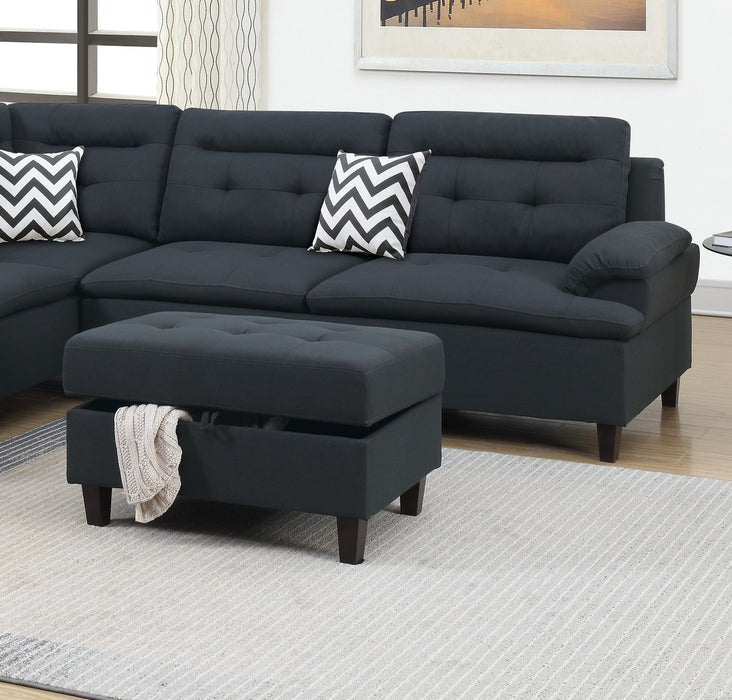 Living Room Furniture Black Cushion Sectional Ottoman Linen Like Fabric Sofa Chaise