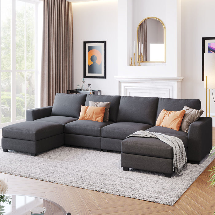 U_Style 3 Pieces U Shaped Sofa With Removable Ottomans