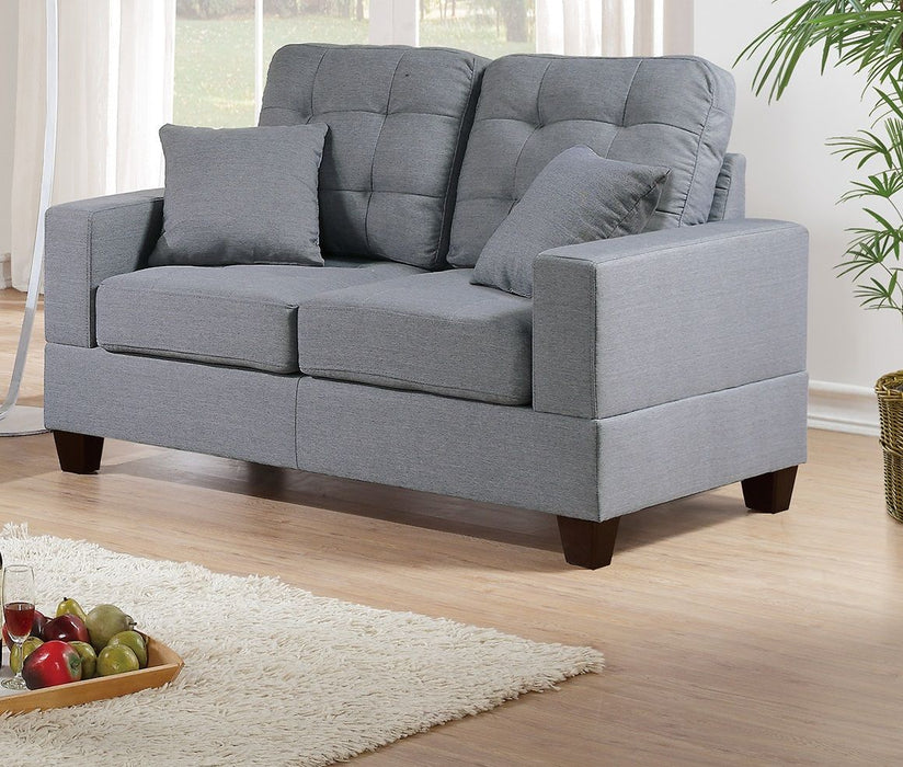 Living Room Furniture 2 Pieces Sofa Set Gray Polyfiber Tufted Sofa Loveseat Pillows Cushion Couch