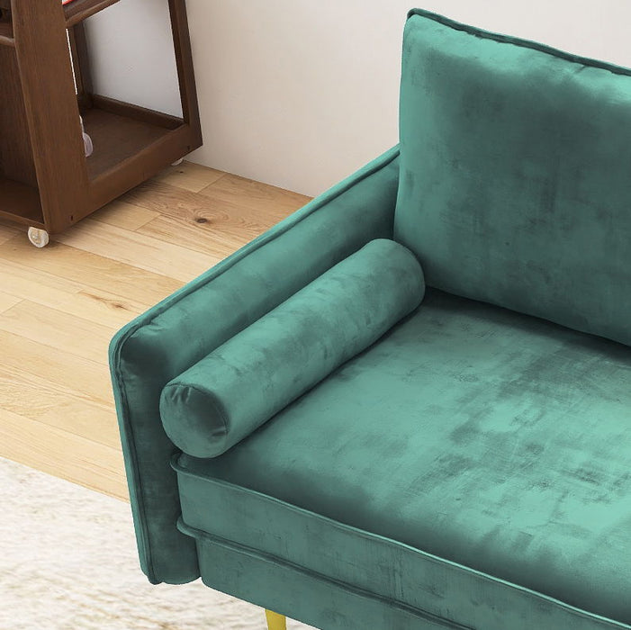 71'' Width Velvet Sofa, Mid Century Couch With Bolster Pillo Width - Green